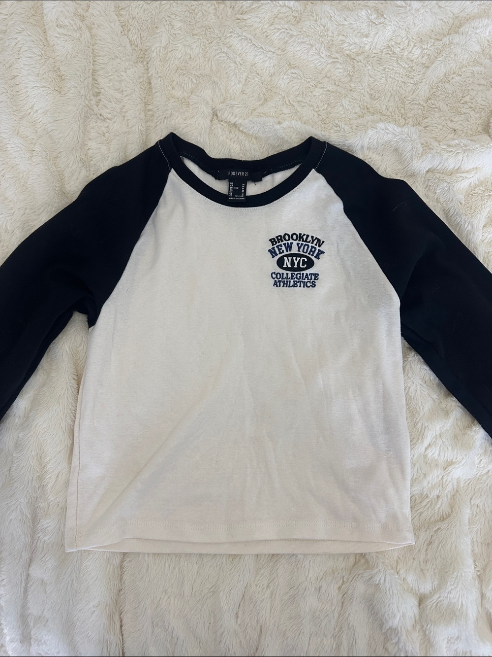 Forever 21 Black and White Raglan Long Sleeve Tee - Brooklyn NYC Graphic